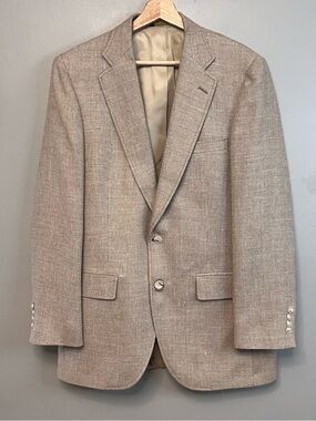 VTG Racquet Club Tan Tweed Blazer 100% Wool Made In USA 40R Preppy Spring